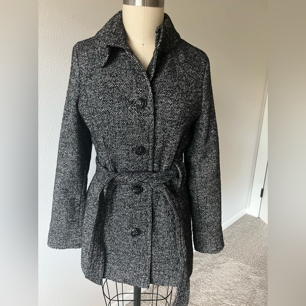 Kensie Black and White Tweed Coat